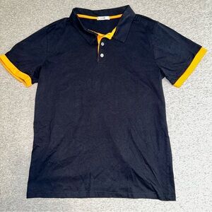 H2H Men’s Slim Fit Polo Shirt Black Orange Trim Short Sleeve Cotton Blend Size L